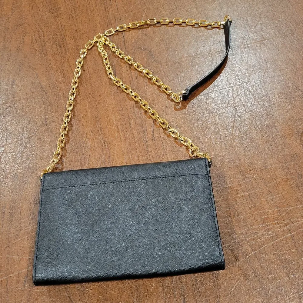 Tory Burch Black Gold tone Chain Leather Shoulder Bag Wristlet/Wallet combo